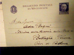 INTERO BIGLIETTO POSTALE  50 C IMP. RE NON SOPRASTAMPATO USO TARDIVO VENEZIA X BATTAGLIA TERME PD GENNAIO   1944  IM4465 - Stamped Stationery