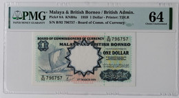 Malaya & British Borneo 1 Dollar 1959 P8A Graded 64 Choice Uncirculated By PMG - Malaysia