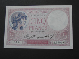 5 Francs - Cinq Francs Violet  14=9=1933   -- ETAT NEUF !!!!   **** EN ACHAT IMMEDIAT **** - 5 F 1917-1940 ''Violet''