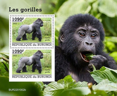 Burundi 2022, Animals, Gorillas II, Block - Unused Stamps