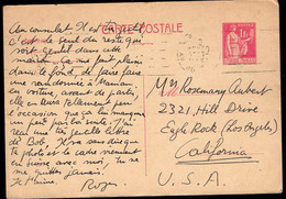 France (193) 1 Fr Peace Postal Card To USA. - Karten/Antwortumschläge T