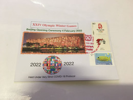 (3 F 27) (Australia) China XXIV Winter Olympics Games Opening Ceremony (4 February 2022) With China Olympic + OZ Stamp - Inverno 2022 : Pechino