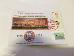 (3 F 27) (Australia) China XXIV Winter Olympics Games Opening Ceremony (4 February 2022) With China Olympic + OZ Stamp - Invierno 2022 : Pekín