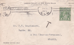 AUSTRALIE LETTRE TAXEE DE 1924 LINNEAN SOCIETY OF NEW SOUTH WALES - Covers & Documents