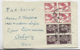 ALGERIE MARIANNE ALGER 40C COQ BLOC DE 4+ BLASON 10C BLOC DE 4 LETTRE PAR AVION ALGER 1946 POUR CALUIRE - 1944 Coq Et Marianne D'Alger