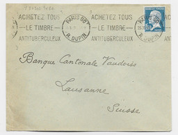 FRANCE PASTEUR 1FR50 LETTRE COVER MEC KRAG ACHETEZ TOUS LE TIMBRE ANTITUBERCULOSE PARIS 80 1929 R DUPIN POUR SUISSE - Maladies