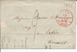 Cachet Rouge PARIS,bureau E,L.A.C. Du 12/4/38 Pour LODEVE. - 1801-1848: Precursors XIX