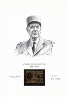 Feuillet De Luxe De Gaulle Format A4 Avec Vignette OR 23 Carats - Gold - Militario