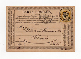 !!! CARTE PRECURSEUR CERES DE 1876, DE LYON POUR L'ETRANGER (TURIN, ITALIE) - Cartes Précurseurs