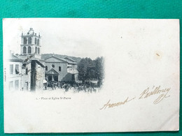 42 , Saint Chamond ,place Et église Saint Pierre En 1900 , Timbres Et Cachets Au Verso - Saint Chamond