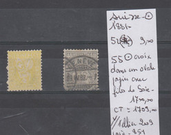 TIMBRES DE SUISSE NEUF (*)/° DE 1881 Nr  52 (*)-55 OBLITERE CROIX DANS UN OVALE FILS DE SOIE  COTE 1709.00   € - Neufs