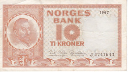 BILLETE DE NORUEGA DE 10 KRONER DEL AÑO 1967 (BANKNOTE) - Norvegia