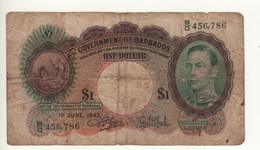 BARBADOS  $ 1,   P2b    Dated 1st JUNE 1943  " King George VI " - Barbados