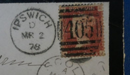 H20 GRANDE BRETAGNE LETTRE 1878 IPSWICH POUR LEOLE+ AFFRANCH. INTERESSANT - Cartas