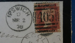 H20 GRANDE BRETAGNE LETTRE 1878 IPSWICH POUR LEOLE+ AFFRANCH. INTERESSANT - Storia Postale