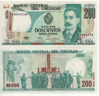 URUGUAY  200 Nuevoa Pesos  P66   Serie A  Dated 1986  UNC ( José Enrique Rodo & Rodo Monument, Montevideo At Back ) - Uruguay