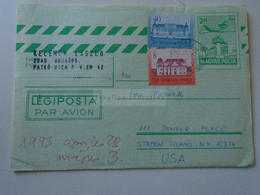 D188333 Hungary  Uprated Stamped Stationery Cover  - Cancel 1993  Budapest Sent To  Staten Island, New York - Briefe U. Dokumente
