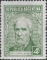 ARGENTINA - DEFINITIVE: PERSONALITIES, ADMIRAL GUILLERMO BROWN (SAGE GREEN, 4 C, WM Mi.9) 1939 - MNH - Neufs