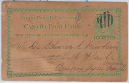 52306 - CANADA - POSTAL History  STATIONERY CARD   To ARGENTINA  To NEWBERY 1893 - 1860-1899 Reign Of Victoria