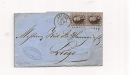 Belgique COB 14 Sur Lettre De ANVERS Vers LIEGE - 1863-1864 Medaillen (13/16)