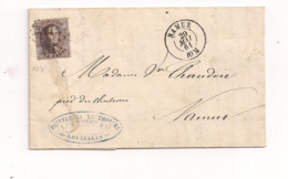 Belgique COB 14 Sur Lettre De NAMUR Vers NAMUR - 1863-1864 Medaillen (13/16)