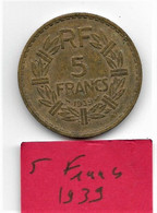 5 Francs  "Lavrillier" 1939   TTB Bronze - 5 Francs