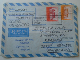 D188336  Hungary  Cover - Cancel 1989 Pestimre  Sent To Reading  UK  -Return To Sender  Retour  Handstamp - Brieven En Documenten