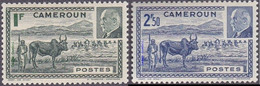 Colonie Fr. Maréchal Pétain Détail De La Série ** Cameroun N° 200 Et 201 - Troupeau De Zébus  Passant Un Gué - 1941 Série Maréchal Pétain