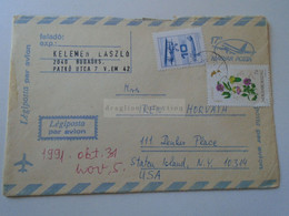 D188345 Hungary Uprated Postal Stationery Cover - Cancel 1991 Budapest -sent To  Staten Island  NY, USA - Covers & Documents