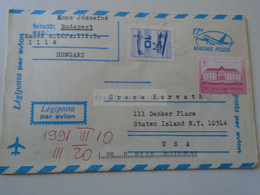 D188347 Hungary Uprated Postal Stationery Cover - Cancel 1991 Budapest -sent To  Staten Island  NY, USA - Covers & Documents