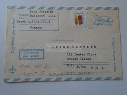 D188349 Hungary Uprated Postal Stationery Cover - Cancel 1990  Budapest-sent To  Staten Island  NY, USA - Brieven En Documenten