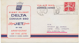 USA 1960, Sehr Selt. Pra.-Erstflug Delta Convair 880 - First Royal Jet Service - "Houston, Texas - St. Louis, Missouri" - 2c. 1941-1960 Storia Postale