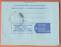 India Inland Letter / Peacock 20 Postal Stationery / Double Your Savings Through 7 Years, National Savings Certificates - Inland Letter Cards