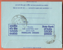 India Inland Letter / Peacock 20 Postal Stationery / Travellers Cheques, State Bank Of India 5000 Offices - Inland Letter Cards