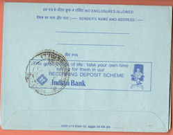 India Inland Letter / Peacock 20 Postal Stationery / Recurring Deposit Scheme, Indian Bank - Inland Letter Cards