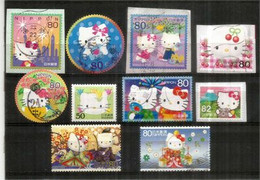 JAPON. Hello Kitty ! (Sanrio) Choix D'un Joli Lot De 10 Timbres Oblitérés Tous Différents, ODD SHAPE,  1 ère Qualité # 4 - Usati