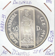 E1884 MONEDA ANDORRA 10 DINEROS 1991 PLATA PROOD 28 - Andorre