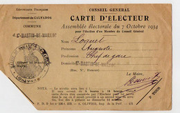 VP19.191 - Mairie De SAINT MARTIN DE MAILLOC 1934 - Carte D' Electeur - Mr LOQUET Chef De Gare - Autres & Non Classés