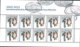 Luxembourg Luxemburg 2012 10e Anniversaire De L'Euro Feuille 10x 0,85€ Neuf MNH** - Volledige Vellen