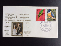 NOUVELLES HEBRIDES 1974 FDC ROYAL VISIT NEW HEBRIDES BIRDS VOGELS - FDC