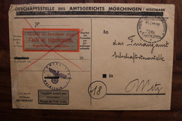 France Lorraine 1944 Amtsgerichts Mörchingen Morhange Cover WK2 Lothringen Deutschland Dt Reich Besetzung Westmark - Guerra De 1939-45