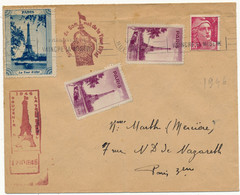 TOUR EIFFEL, PARIS - Vignettes Sur Enveloppe Circulé 1946 - Lettres & Documents