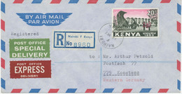 KENYA 1964 First Definitive 20 Sh. Education Extremely Rare Single Postage On Superb Registered Special Express Delivery - Kenya (1963-...)