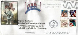 Letter From Salt Lake City. Stars & Stripes Flag New Stamps., Letter Sent To Andorra (Principality) With Local Postmark - Cartas & Documentos