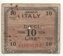 ITALY  10 AMLire   PM19b    Allied Military Currency  1943 A - Occupazione Alleata Seconda Guerra Mondiale