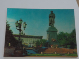 3d 3 D Lenticular Stereo Postcard Moscow Monument Pushkin     A 215 - Stereoskopie