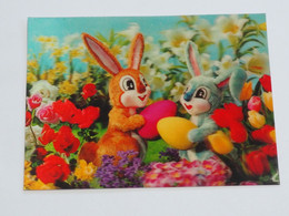 3d 3 D Lenticular Stereo Postcard Rabbits   1978  A 215 - Estereoscópicas