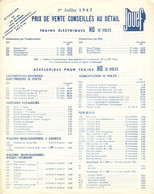 Catalogue JOUEF 1962 PRIX DE VENTE AU DETAIL TRAINS ELECTRIQUES HO 12 VOLTS - French