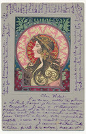 CPA - Genre MUCHA – Jeune Fille (collage) - Ayant Voyagé 1902 - Mucha, Alphonse