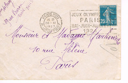 MARQUE POSTALE -  JEUX OLYMPIQUES 1924 - RUE JOUFFROY- 26-11-1923 - - Sommer 1924: Paris